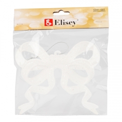 Ялинкова іграшка "Блискучий бантик", біла, 12 см (6041-001)