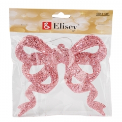 Ялинкова іграшка "Блискучий бантик", рожева, 12 см (6041-005)