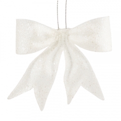 Ялинкова іграшка "Блискучий бантик", біла, 11 см (6041-010)
