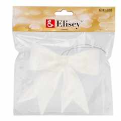 Ялинкова іграшка "Блискучий бантик", біла, 11 см (6041-010)