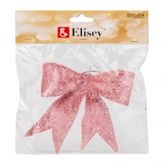 Ялинкова іграшка "Блискучий бантик", рожева, 11 см (6041-014)