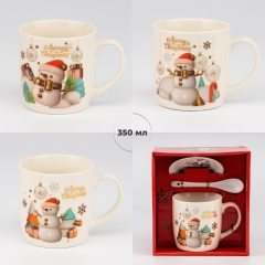 Кружка з блюдцем та ложечкою "Funny snowmen", 350 мл * Рандомний вибір дизайну (9250-031)