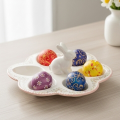 Підставка для 6 яєць "Кролик з квітами", біла, 25 см (5104-005)