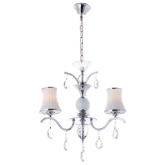 Люстра классика с белым абажуром и кристаллами (3 лампы) (OU005/3/chrom) (OU005/3/chrom)