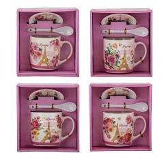 Набор чашка с блюдцем "Цветочный Париж" (на 1 персону) 300 мл * Рандомный выбор дизайна (9199-009)