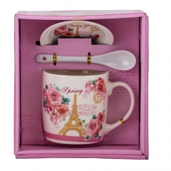 Набор чашка с блюдцем "Цветочный Париж" (на 1 персону) 300 мл * Рандомный выбор дизайна (9199-009)