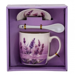 Набор чашка с блюдцем "Лаванда из Прованса" (на 1 персону) 300 мл * Рандомный выбор дизайна (9199-013)
