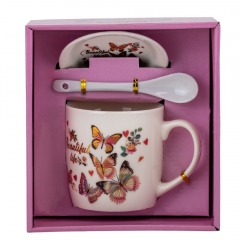 Набор чашка с блюдцем "Танец бабочек" (на 1 персону) 300 мл * Рандомный выбор дизайна (9199-015)