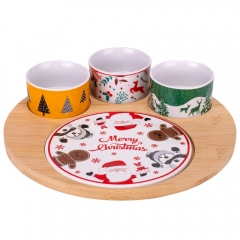 Набор пиал с дощечкой на бамбуковой подставке "Merry Christmas", 24,5 см (6020-001)