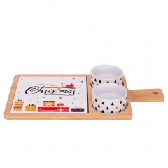 Набор пиал с дощечкой на бамбуковой подставке "Merry Christmas", 32*17 см (6020-008)