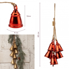 Підвіска з 6 металевих дзвіночків, червона, 63 см (6033-024)