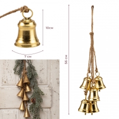 Підвіска з 6 металевих дзвіночків, золота, 56 см (6033-025)