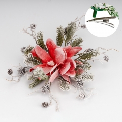 Новорічна прикраса-кліпса "Засніжена магнолія", червона, 30 см (9258-005)