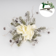 Новорічна прикраса-кліпса "Засніжена магнолія", біла, 30 см (9258-006)