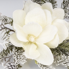 Новорічна прикраса-кліпса "Засніжена магнолія", біла, 30 см (9258-006)