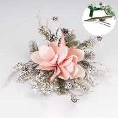 Новорічна прикраса-кліпса "Засніжена магнолія", рожева, 30 см (9258-007)