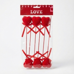 Набір з 6 флокових сердець на паличці, 22 см (2021-003)