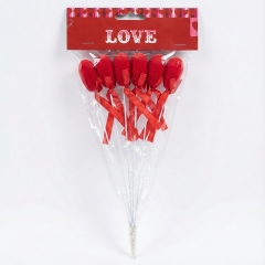 Набір з 6 флокових сердець на паличці, 21 см (2021-004)