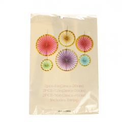 Набір з 6 паперових віял, білі з золотою облямівкою (8706-004)