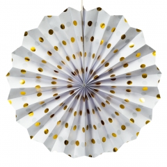 Набір з 8 паперових віял, білий в золотий горох (8706-009)