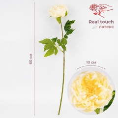 Штучна півонія з ефектом живого дотику, кремова, 60 см (2025-007)