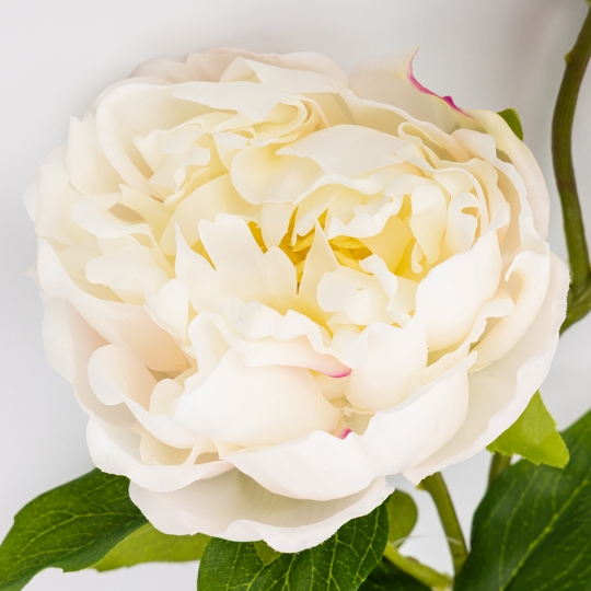 Искусственный пион с 3 бутонами с эффектом живого прикосновения, белый, 80 см (2025-009)