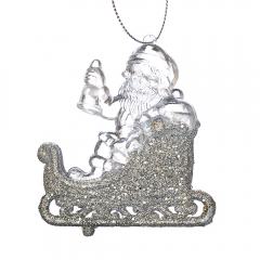 Ёлочная игрушка "Серебряный Дед Мороз на санях" (009NR/silver)