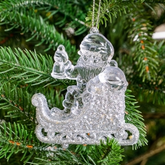 Ёлочная игрушка "Серебряный Дед Мороз на санях" (009NR/silver)