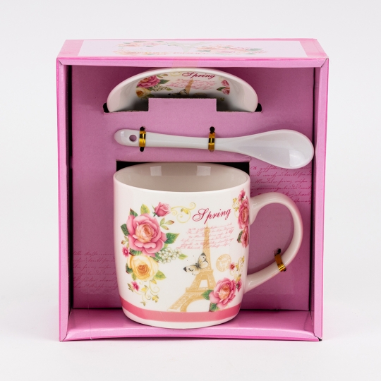 Кружка с блюдцем и ложечкой 