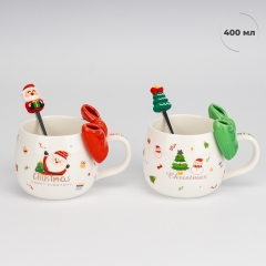Кружка з ложечкою "Різдвяна казка", 400 мл  * Рандомний вибір дизайну (9252-007)